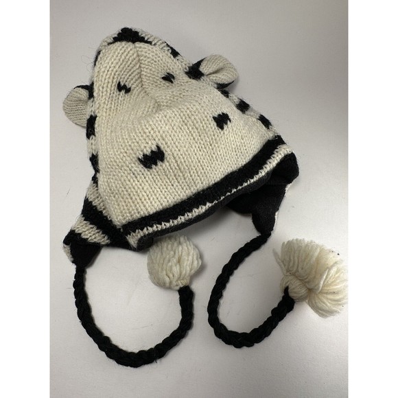 Kid's Zebra Trapper Hat Ear Flaps Fleece Lined Youth OS made in Nepal - Picture 1 of 7